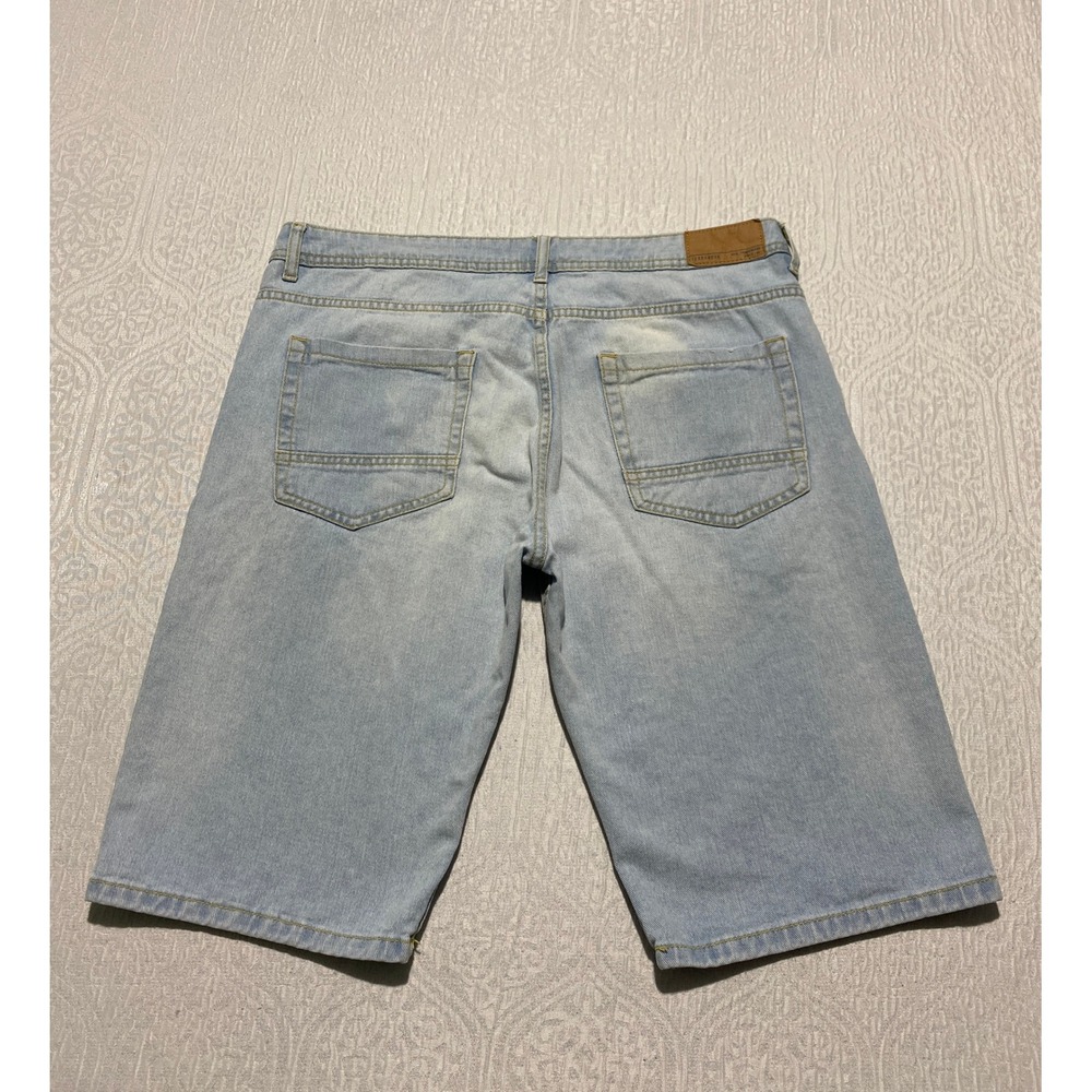 Terranova Mens Denim Shorts Size 33 Light Wash Blue Cotton‎ Casual Whiskers